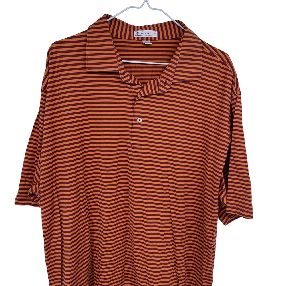 Peter Millar Golf Polo Shirt XL Orange and Maroon Stripes Striped Performance